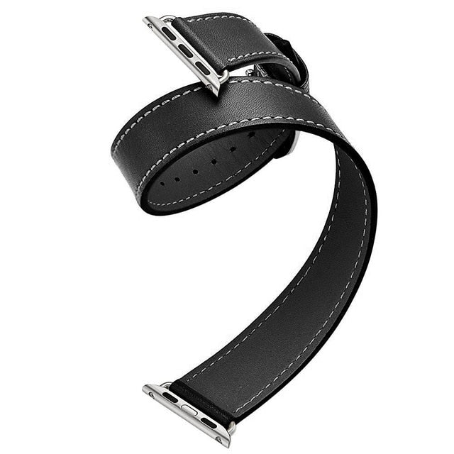 Leather Double Tour Strap For Apple Watch Black / For 38MM or 40MM or 41MM - Simply Eccentric